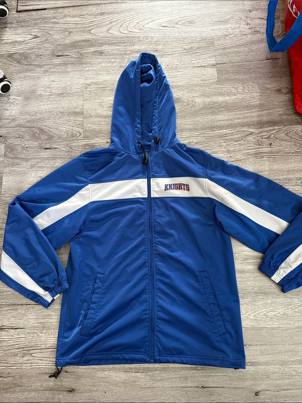 Blue Knights Hooded Windbreaker Jacket with White Stripe